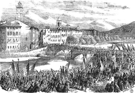 Les habitants de la campagne et de la ville de Nice se rendant au scrutin pour l'annexion..., 1860