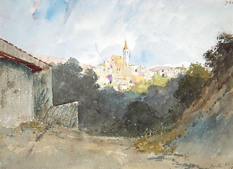 Contes, le village vu de la route de Berre, 23 août 1888