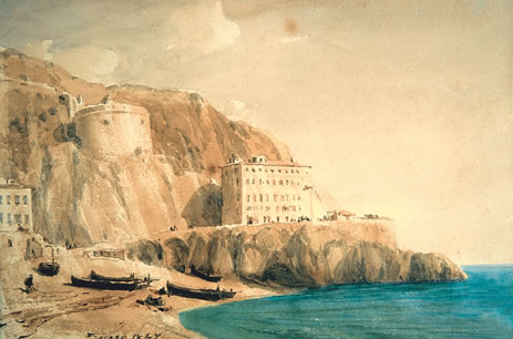 La plage des Ponchettes et la tour Bellanda, 1847