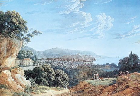 Vue de la ville de Nice et du Fort Montalban avec la pointe de Villefranche